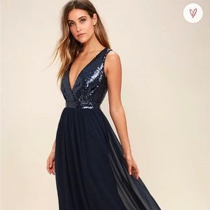 Lulus Elegant Encounter Navy Blue Sequin Maxi Dress
